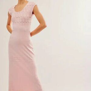 048 Free People Robin Seamless Midi Dress Petal Pink NWOT Size M/L